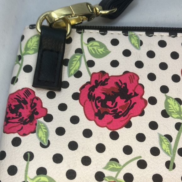Betsey Johnson Luv Betsey Rose and polka dots mini wristlet/clutch/crossbody bag